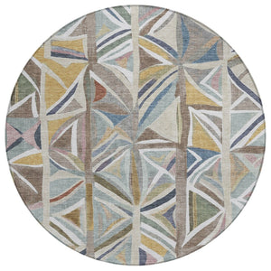 HomeRoots 8' Taupe Ivory and Gold Geometric Area Rug – Washable, Durable, Stylish for Indoor and Outdoor Spaces 640558
