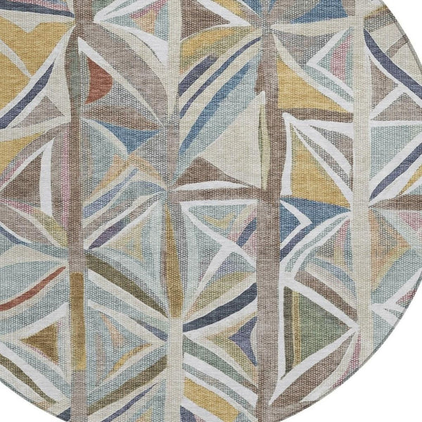 HomeRoots 8' Taupe Ivory and Gold Geometric Area Rug – Washable, Durable, Stylish for Indoor and Outdoor Spaces 640558