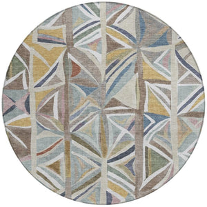 HomeRoots 8' Taupe Ivory and Gold Geometric Area Rug – Washable, Durable, Stylish for Indoor and Outdoor Spaces 640558