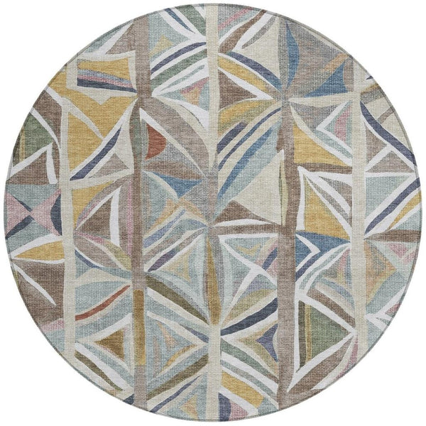 HomeRoots 8' Taupe Ivory and Gold Geometric Area Rug – Washable, Durable, Stylish for Indoor and Outdoor Spaces 640558