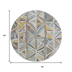 HomeRoots 8' Taupe Ivory and Gold Geometric Area Rug – Washable, Durable, Stylish for Indoor and Outdoor Spaces 640558