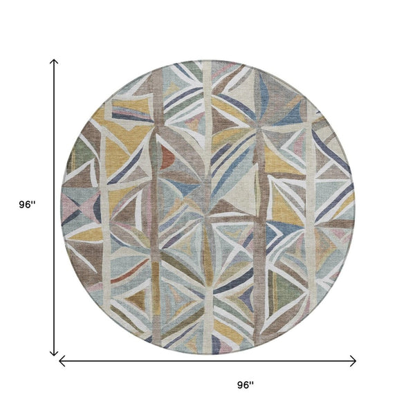 HomeRoots 8' Taupe Ivory and Gold Geometric Area Rug – Washable, Durable, Stylish for Indoor and Outdoor Spaces 640558