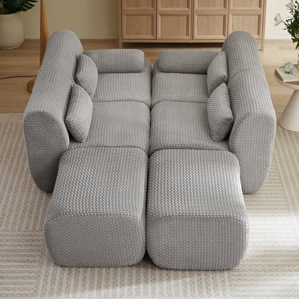 English Elm Sectional U-shaped Corduroy Sofa with Ottoman Convertible Layout for Any Living Room Grey W2339S00154