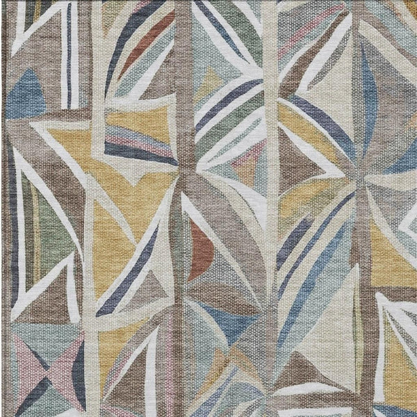 HomeRoots 9' X 12' Modern Geometric Taupe Ivory Gold Washable Rug for Indoor & Outdoor Durability & Style 640560