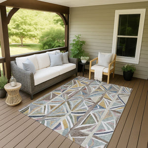 HomeRoots 10' Geometric Washable Area Rug in Taupe, Ivory & Gold - Durable Indoor/Outdoor Design for High-Traffic Areas 640561