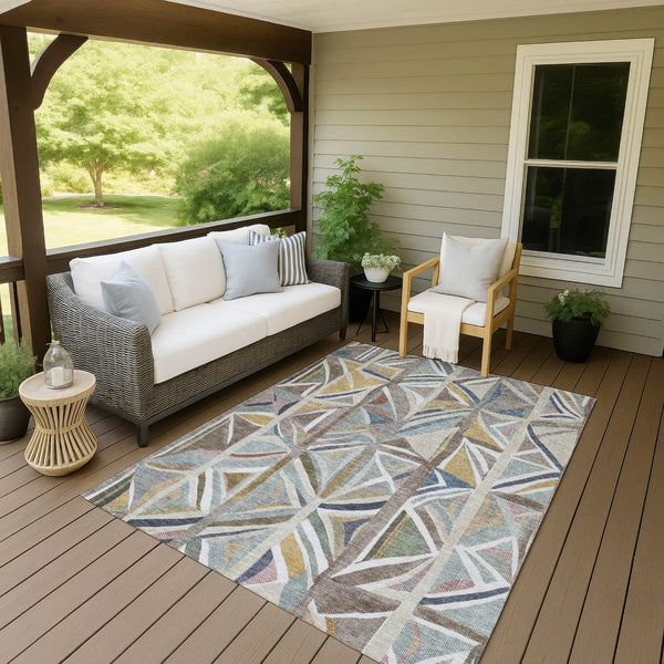 HomeRoots 10' Geometric Washable Area Rug in Taupe, Ivory & Gold - Durable Indoor/Outdoor Design for High-Traffic Areas 640561