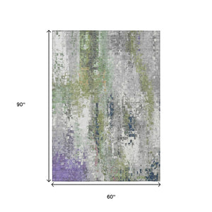 HomeRoots 5' Stylish Artichoke Green Abstract Area Rug - Washable, Indoor/Outdoor, Heavy-Duty & Versatile 640563