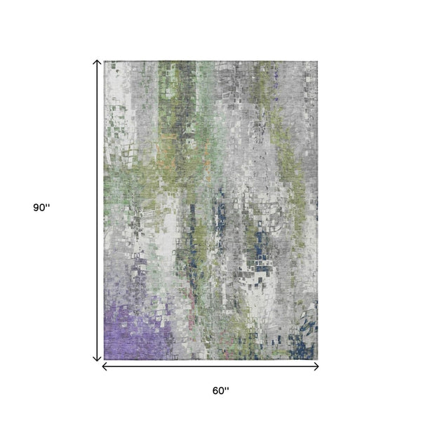 HomeRoots 5' Stylish Artichoke Green Abstract Area Rug - Washable, Indoor/Outdoor, Heavy-Duty & Versatile 640563