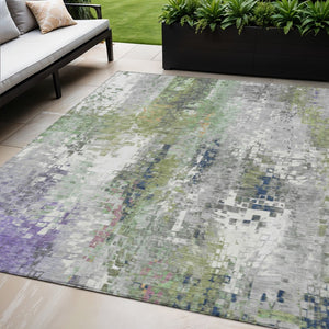 HomeRoots 5' Stylish Artichoke Green Abstract Area Rug - Washable, Indoor/Outdoor, Heavy-Duty & Versatile 640563