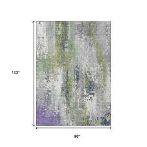 HomeRoots 8' X 10' Contemporary Artichoke Green and Ivory Abstract Washable Area Rug for Indoor/Outdoor Use 640565
