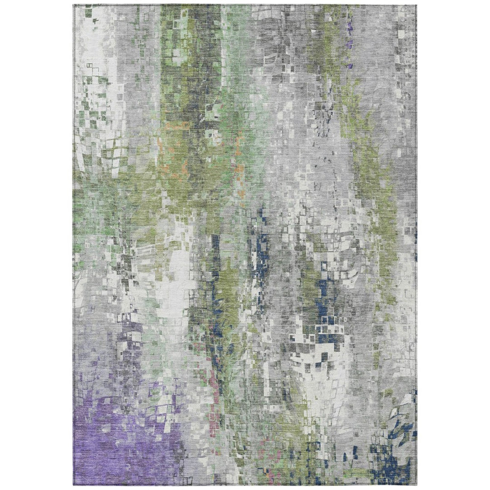 HomeRoots 9' x 12' Abstract Area Rug in Artichoke Green, Ivory & Purple - Stylish, Washable for Indoor & Outdoor Use 640566