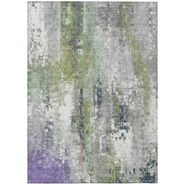 HomeRoots 9' x 12' Abstract Area Rug in Artichoke Green, Ivory & Purple - Stylish, Washable for Indoor & Outdoor Use 640566