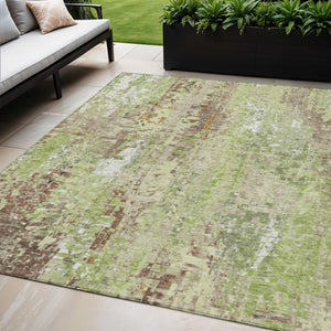 HomeRoots 5' X 8' Washable Abstract Area Rug in Green, Tan & Ivory - Durable for Indoor & Outdoor Spaces 640569