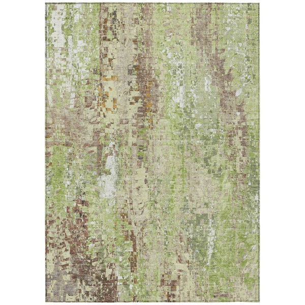 HomeRoots 5' X 8' Washable Abstract Area Rug in Green, Tan & Ivory - Durable for Indoor & Outdoor Spaces 640569