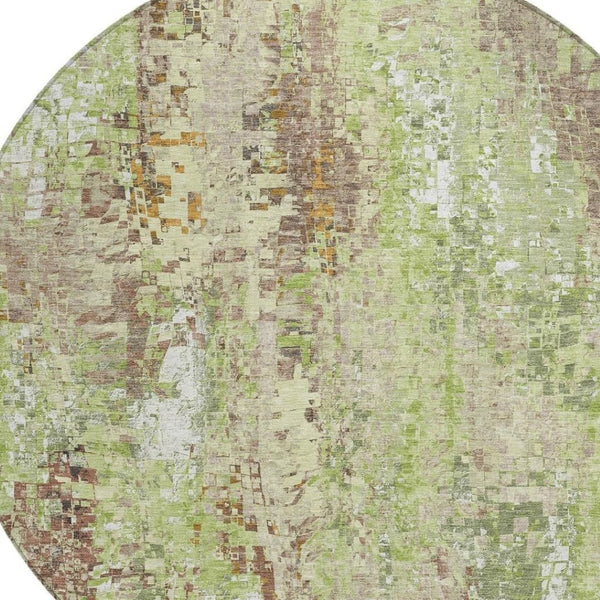 HomeRoots 8' Round Abstract Area Rug – Durable Green, Tan & Ivory Design for Indoor/Outdoor High-Traffic Use 640570
