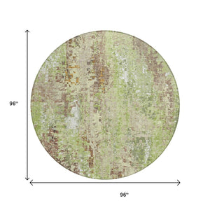 HomeRoots 8' Round Abstract Area Rug – Durable Green, Tan & Ivory Design for Indoor/Outdoor High-Traffic Use 640570