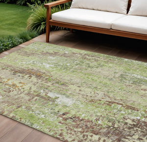 HomeRoots 8' X 10' Washable Indoor Outdoor Area Rug - Stylish Green Tan Ivory Abstract Design for High Traffic Areas 640571