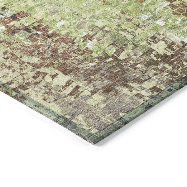 HomeRoots 8' X 10' Washable Indoor Outdoor Area Rug - Stylish Green Tan Ivory Abstract Design for High Traffic Areas 640571