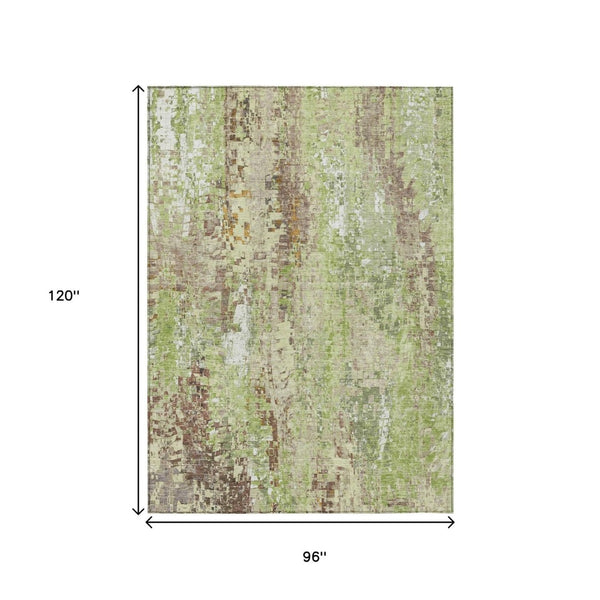 HomeRoots 8' X 10' Washable Indoor Outdoor Area Rug - Stylish Green Tan Ivory Abstract Design for High Traffic Areas 640571
