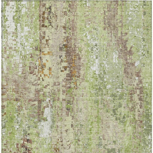 HomeRoots 9' X 12' Abstract Washable Indoor/Outdoor Area Rug – Modern Green Tan Ivory Design, Durable & Stylish! 640572