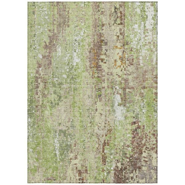 HomeRoots 10' Washable Indoor Outdoor Area Rug - Durable Green, Tan & Ivory Abstract Design for High-Traffic Areas 640573