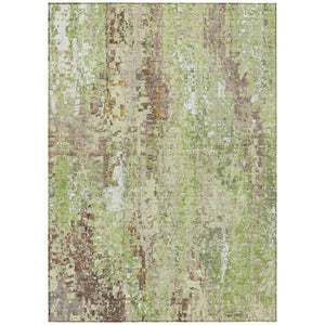 HomeRoots 10' Washable Indoor Outdoor Area Rug - Durable Green, Tan & Ivory Abstract Design for High-Traffic Areas 640573