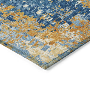 HomeRoots 10' Navy Blue, Gold & Ivory Abstract Area Rug - Washable, Durable, Stylish for Indoor/Outdoor Use! 640579