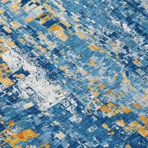 HomeRoots 10' Navy Blue, Gold & Ivory Abstract Area Rug - Washable, Durable, Stylish for Indoor/Outdoor Use! 640579