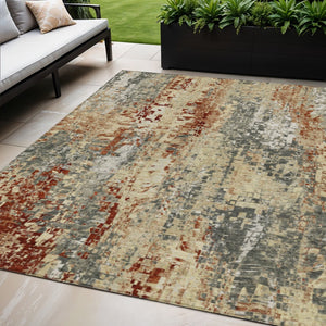 HomeRoots 5' X 8' Contemporary Pewter Rust Gray Abstract Washable Area Rug for Indoor & Outdoor Spaces 640581