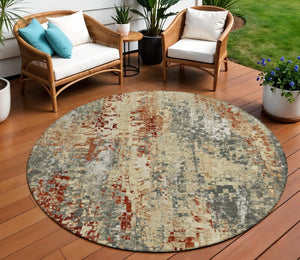 HomeRoots 8' Modern Round Abstract Area Rug in Pewter, Rust & Gray - Washable & Durable for Indoor/Outdoor Use 640582