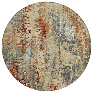 HomeRoots 8' Modern Round Abstract Area Rug in Pewter, Rust & Gray - Washable & Durable for Indoor/Outdoor Use 640582