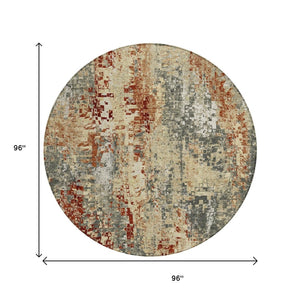 HomeRoots 8' Modern Round Abstract Area Rug in Pewter, Rust & Gray - Washable & Durable for Indoor/Outdoor Use 640582