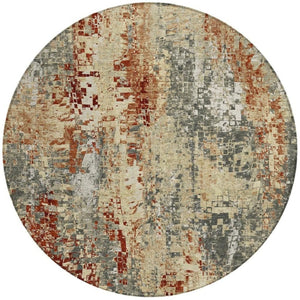 HomeRoots 8' Modern Round Abstract Area Rug in Pewter, Rust & Gray - Washable & Durable for Indoor/Outdoor Use 640582