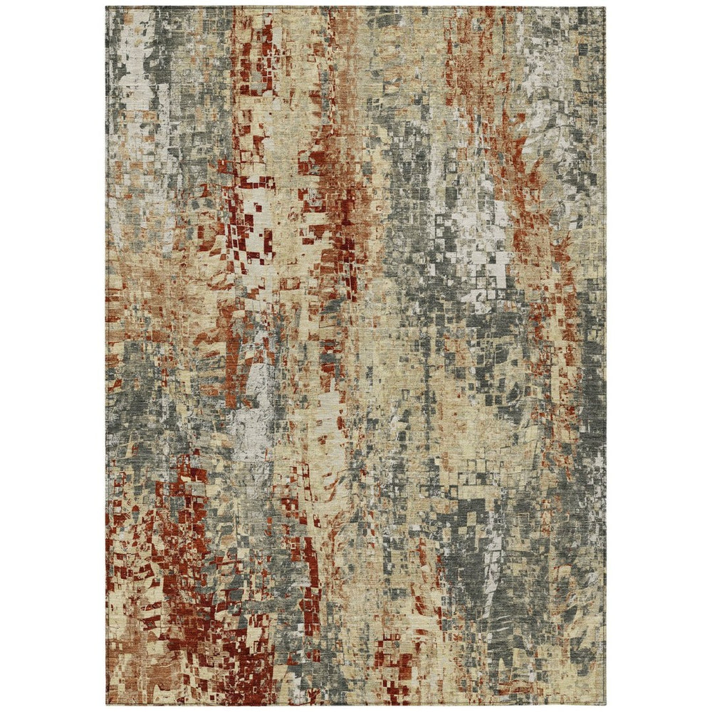HomeRoots 8' X 10' Abstract Washable Area Rug in Pewter, Rust & Gray – Perfect for Indoor/Outdoor Spaces! 640583