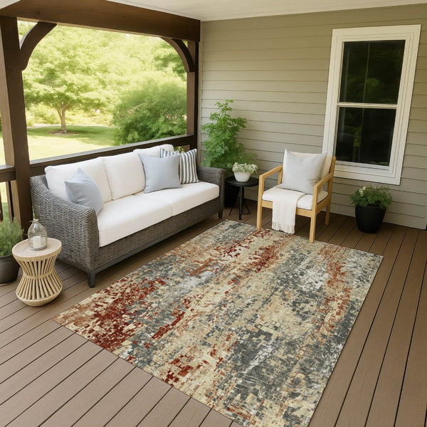 HomeRoots 10' Stylish Pewter Rust Gray Abstract Washable Area Rug - Durable, Non-Slip, Indoor/Outdoor Design! 640585