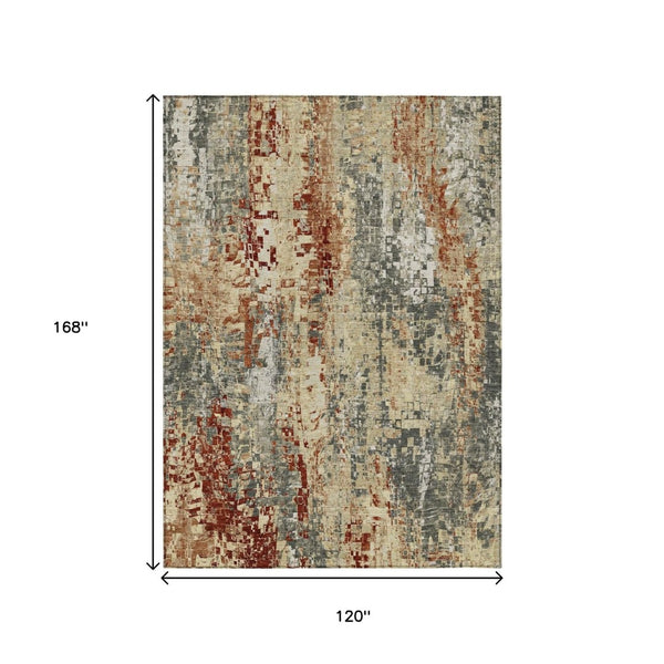 HomeRoots 10' Stylish Pewter Rust Gray Abstract Washable Area Rug - Durable, Non-Slip, Indoor/Outdoor Design! 640585