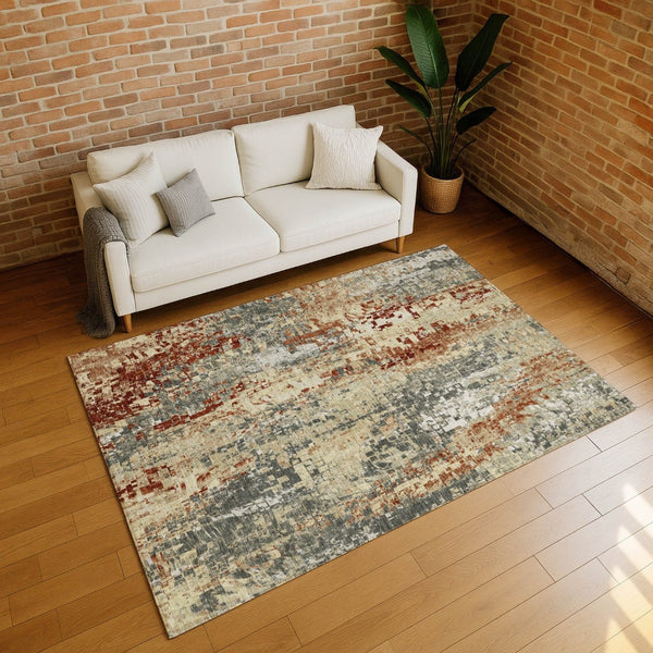 HomeRoots 10' Stylish Pewter Rust Gray Abstract Washable Area Rug - Durable, Non-Slip, Indoor/Outdoor Design! 640585