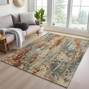 HomeRoots 10' Stylish Pewter Rust Gray Abstract Washable Area Rug - Durable, Non-Slip, Indoor/Outdoor Design! 640585