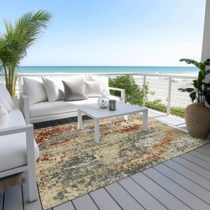 HomeRoots 10' Stylish Pewter Rust Gray Abstract Washable Area Rug - Durable, Non-Slip, Indoor/Outdoor Design! 640585