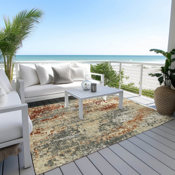 HomeRoots 10' Stylish Pewter Rust Gray Abstract Washable Area Rug - Durable, Non-Slip, Indoor/Outdoor Design! 640585