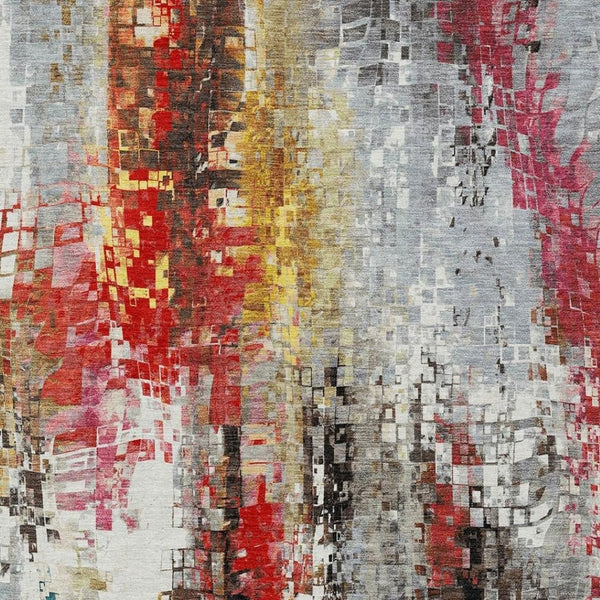 HomeRoots 5' X 8' Vibrant Abstract Washable Area Rug - Modern Silver, Red, Teal, and Blue for Indoor/Outdoor Use 640587