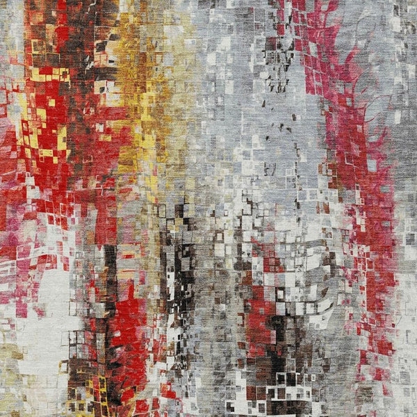 HomeRoots 8' X 10' Abstract Washable Area Rug in Silver, Red, Teal Blue & Ivory – Indoor/Outdoor Durable Style 640589