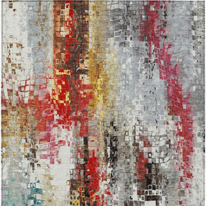 HomeRoots 9' X 12' Abstract Washable Area Rug in Silver, Red, Teal Blue & Ivory – Durable Indoor/Outdoor Design! 640590