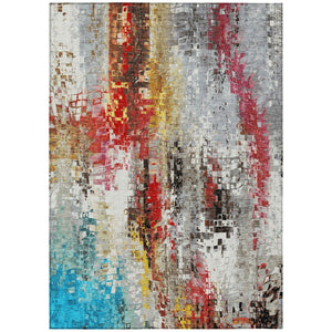HomeRoots 9' X 12' Abstract Washable Area Rug in Silver, Red, Teal Blue & Ivory – Durable Indoor/Outdoor Design! 640590