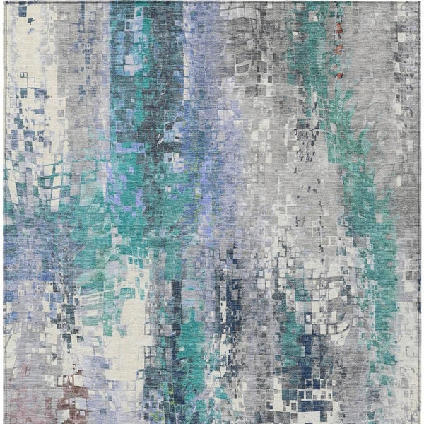 HomeRoots 5' Teal and Copper Abstract Area Rug - Durable, Washable, Modern Design for Indoor & Outdoor Use! 640593