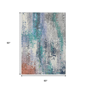 HomeRoots 5' Teal and Copper Abstract Area Rug - Durable, Washable, Modern Design for Indoor & Outdoor Use! 640593