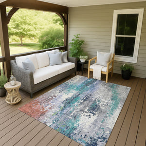 HomeRoots 5' Teal and Copper Abstract Area Rug - Durable, Washable, Modern Design for Indoor & Outdoor Use! 640593
