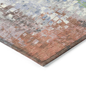 HomeRoots 5' Teal and Copper Abstract Area Rug - Durable, Washable, Modern Design for Indoor & Outdoor Use! 640593