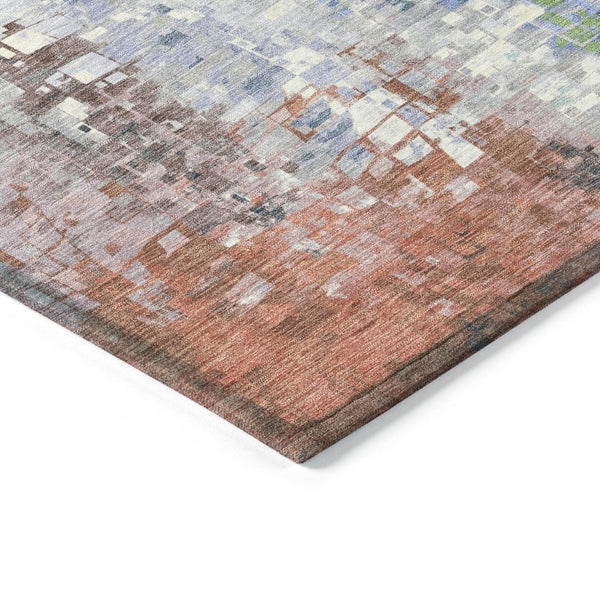 HomeRoots 5' Teal and Copper Abstract Area Rug - Durable, Washable, Modern Design for Indoor & Outdoor Use! 640593