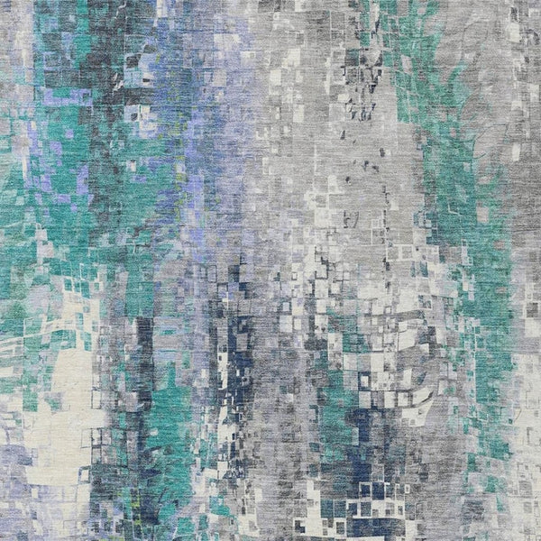 HomeRoots 5' Teal and Copper Abstract Area Rug - Durable, Washable, Modern Design for Indoor & Outdoor Use! 640593